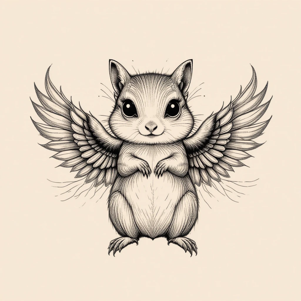 Minimalist tattoo of a chipmunk with graceful hawk wings