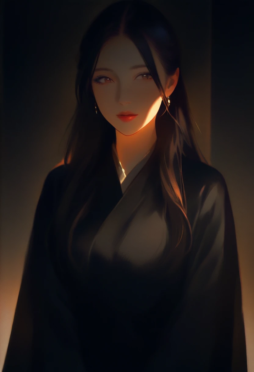 黑色洋裝優雅年輕女子攝影棚人像