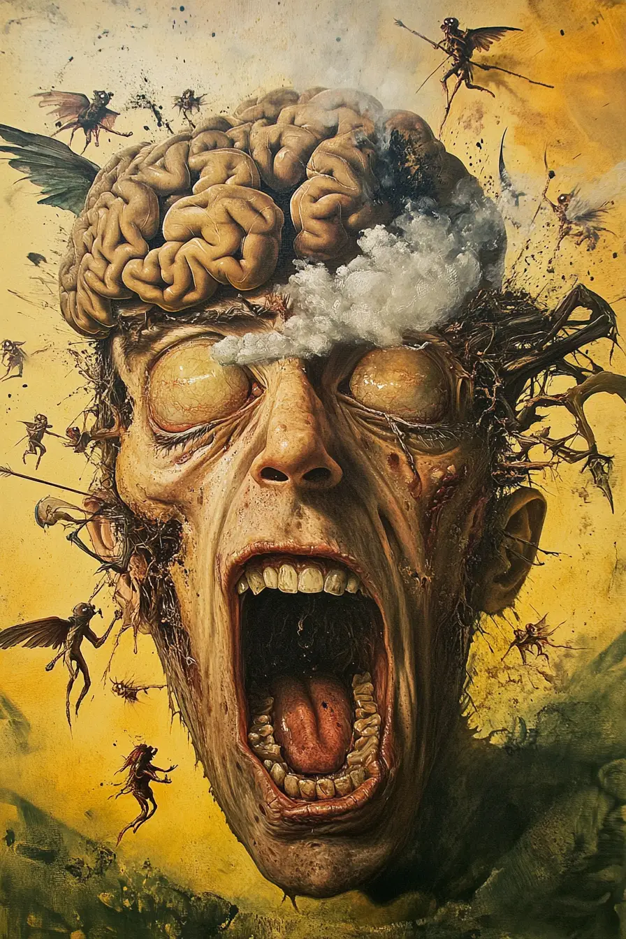 Surreal Distorted Head Exploding With Brains And Eyeballs