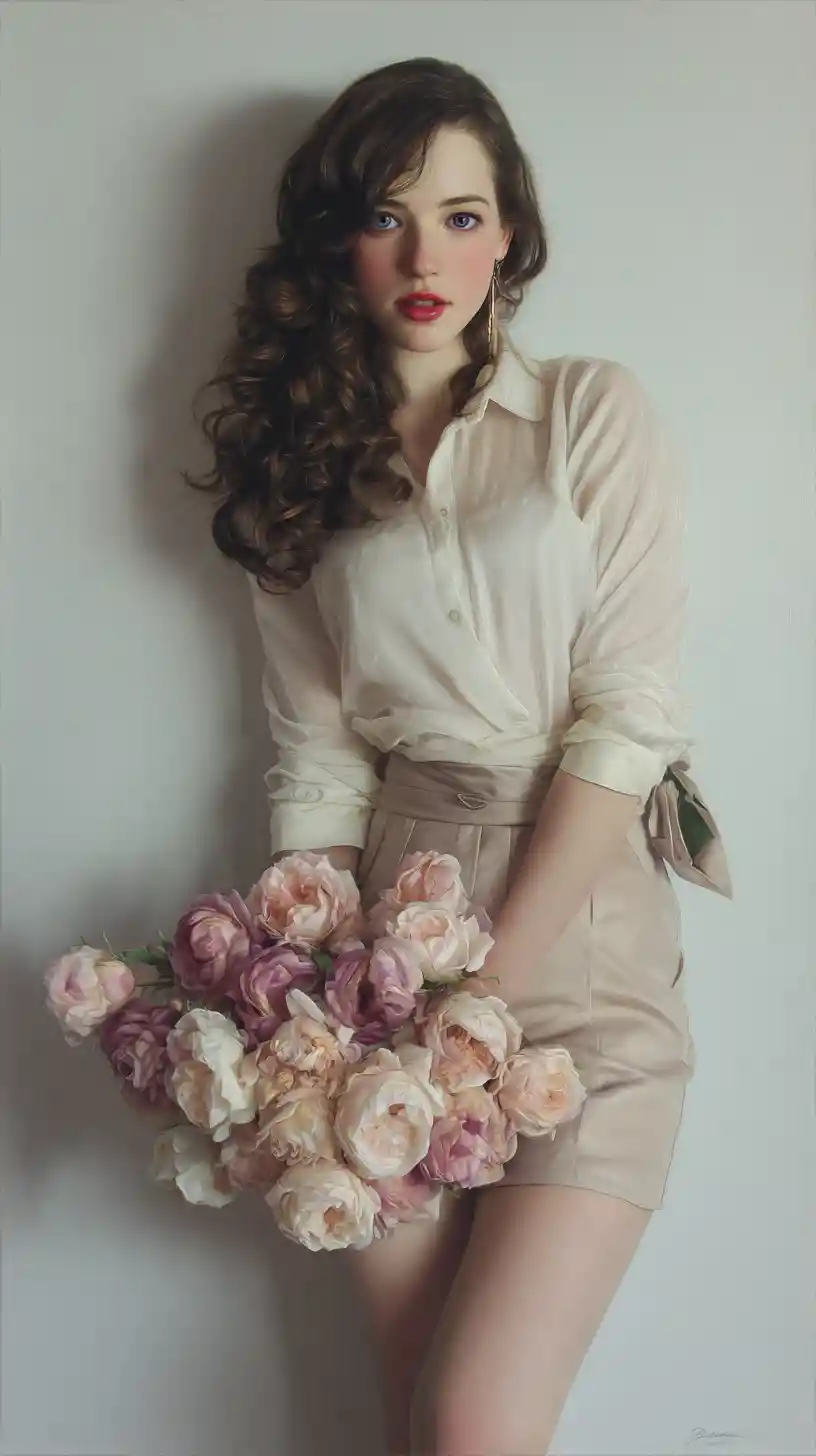 Brunette woman leaning against a wall in low angle view