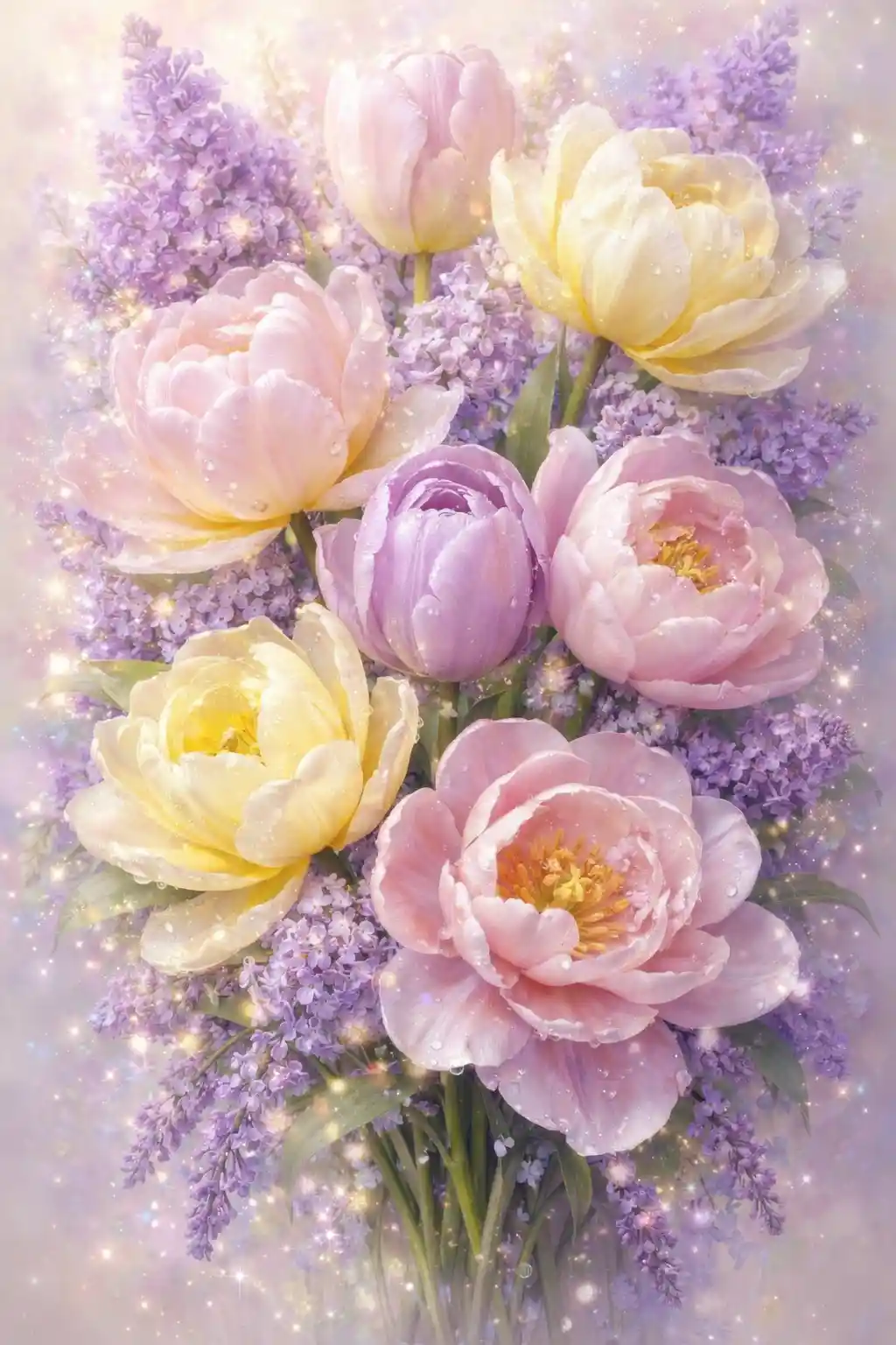 Zarter Pastell-Tulpenstrauß in leuchtender 3D-Blumenkunst