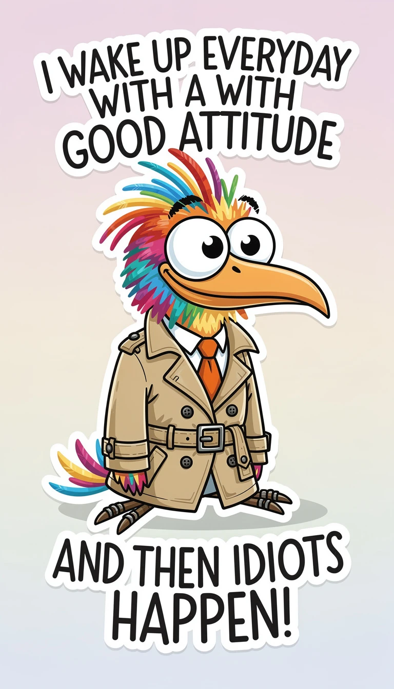 Colorful cartoon bird detective with sarcastic quote