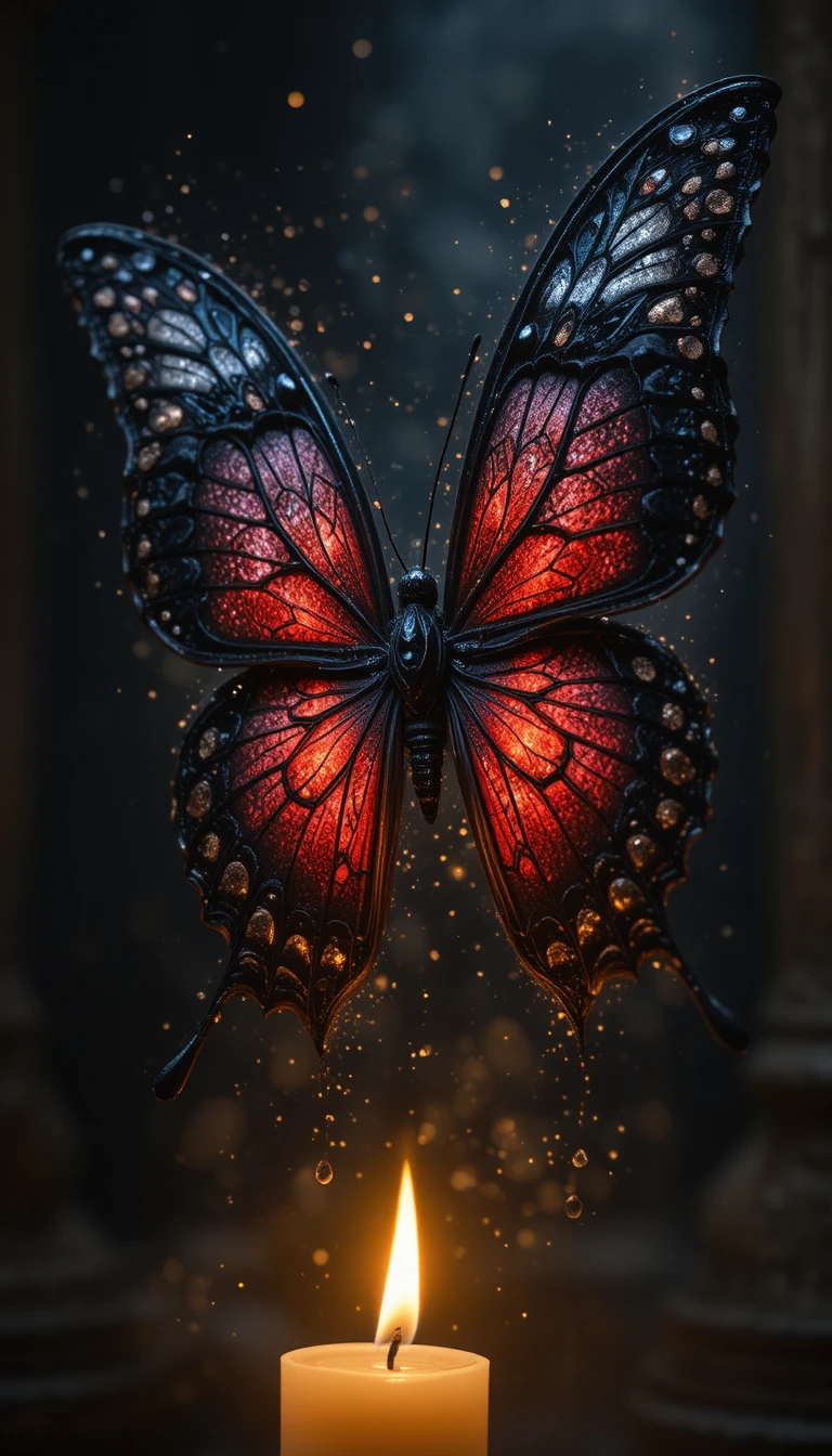 Romantic Gothic Butterfly Glowing In Warm Candlelight