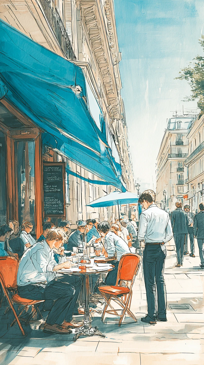 Paris street cafe in dramatic chiaroscuro oil painting style