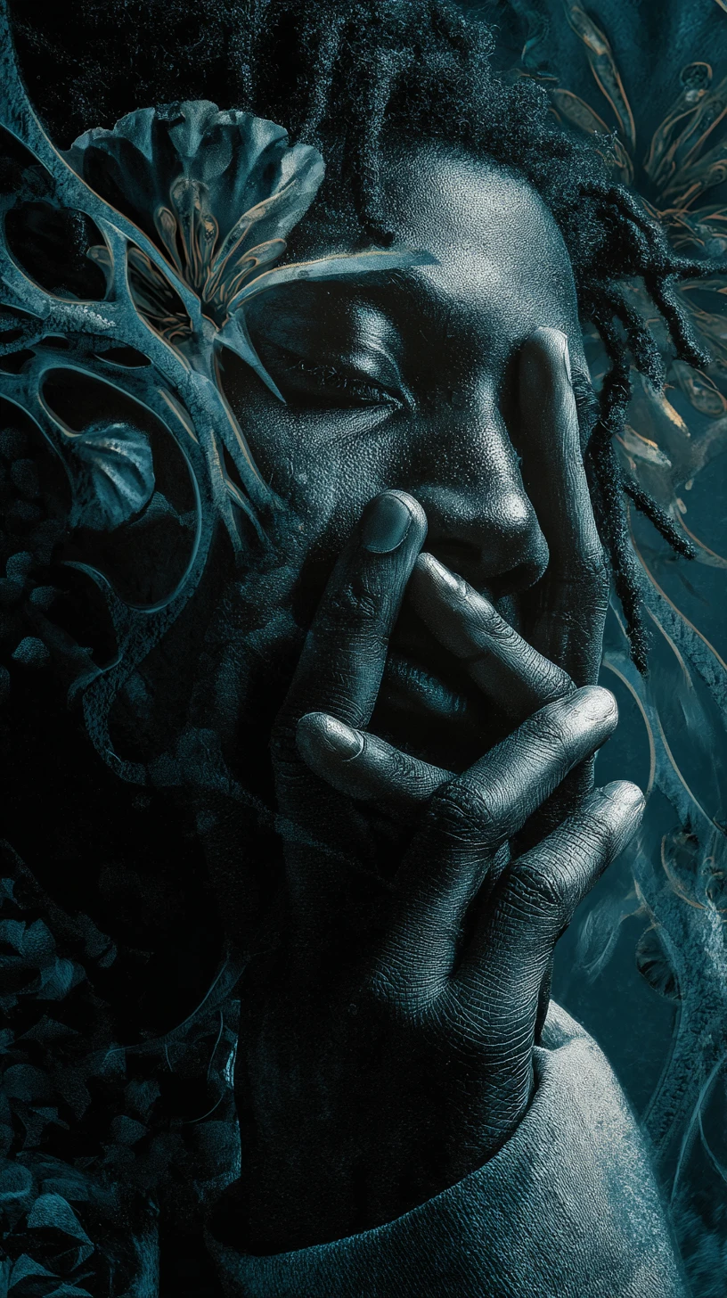 Surreal intense man in a dynamic symbolic composition