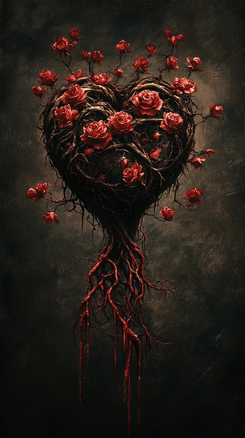 Surreal Heart Morphing Into A Rose Covered Tree Trunk
