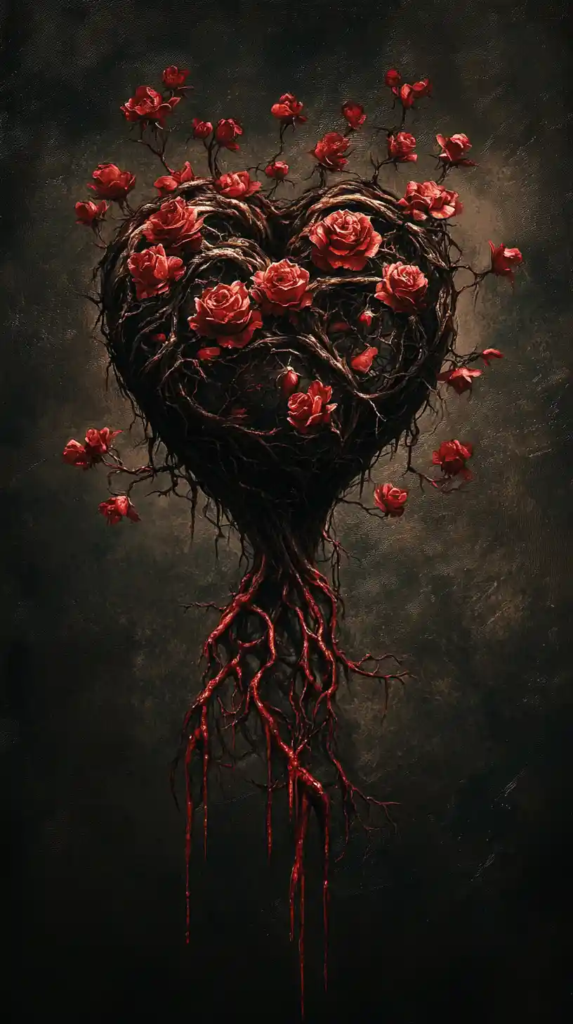 Surreal Heart Morphing Into A Rose Covered Tree Trunk