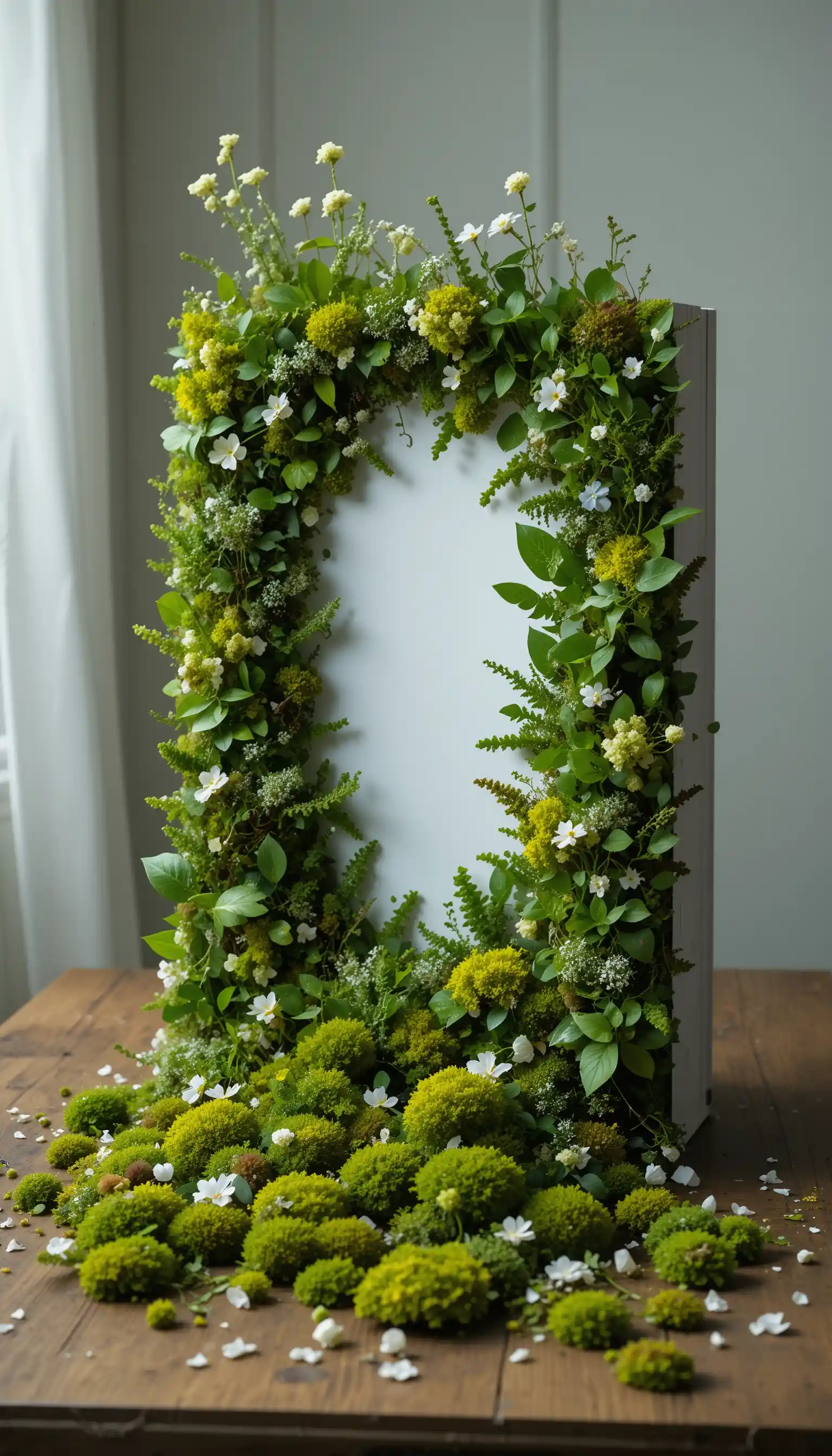 A4 paper transforming into lush green foliage on table