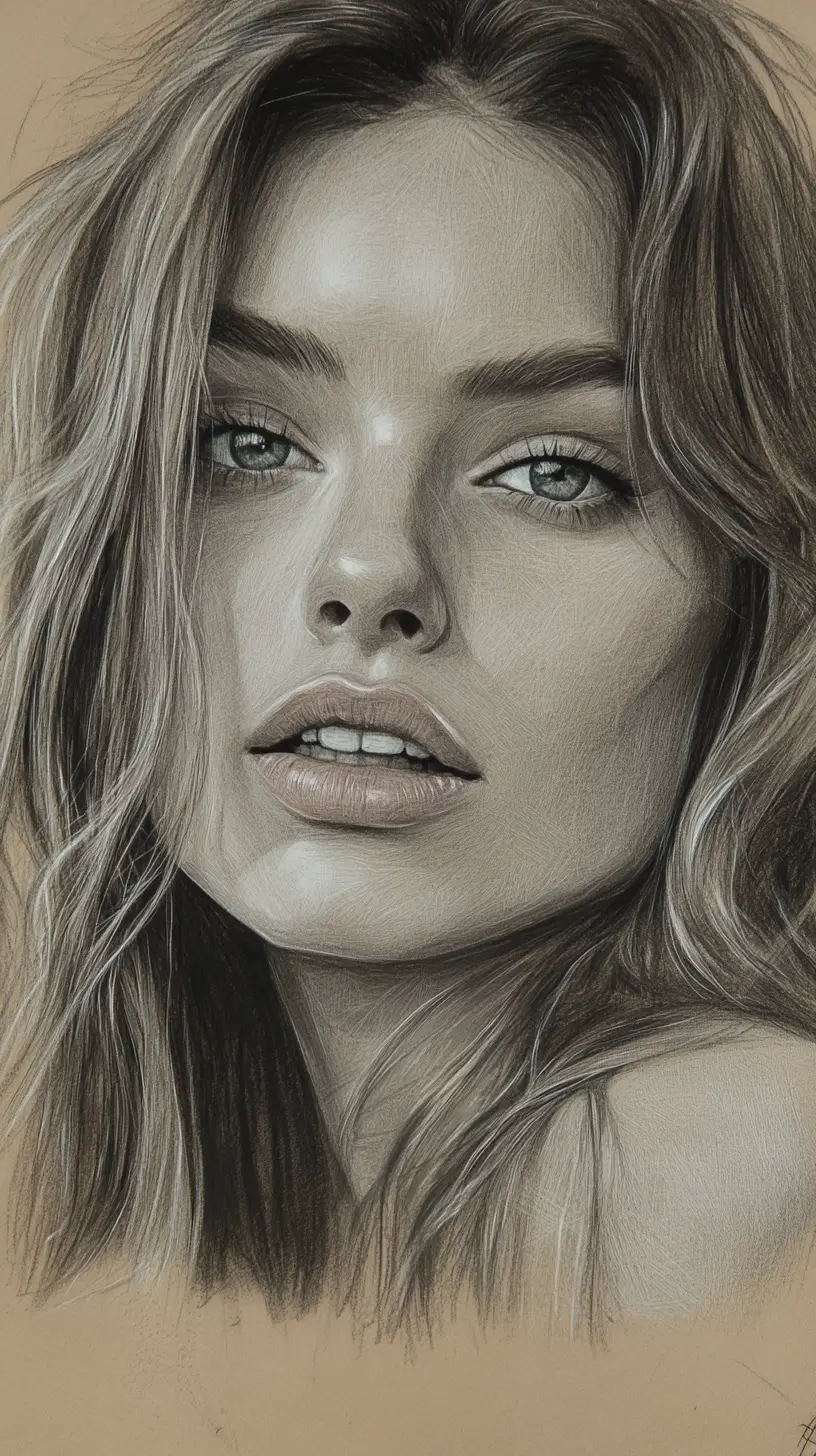 Serene three quarter portrait of a young woman drawing
