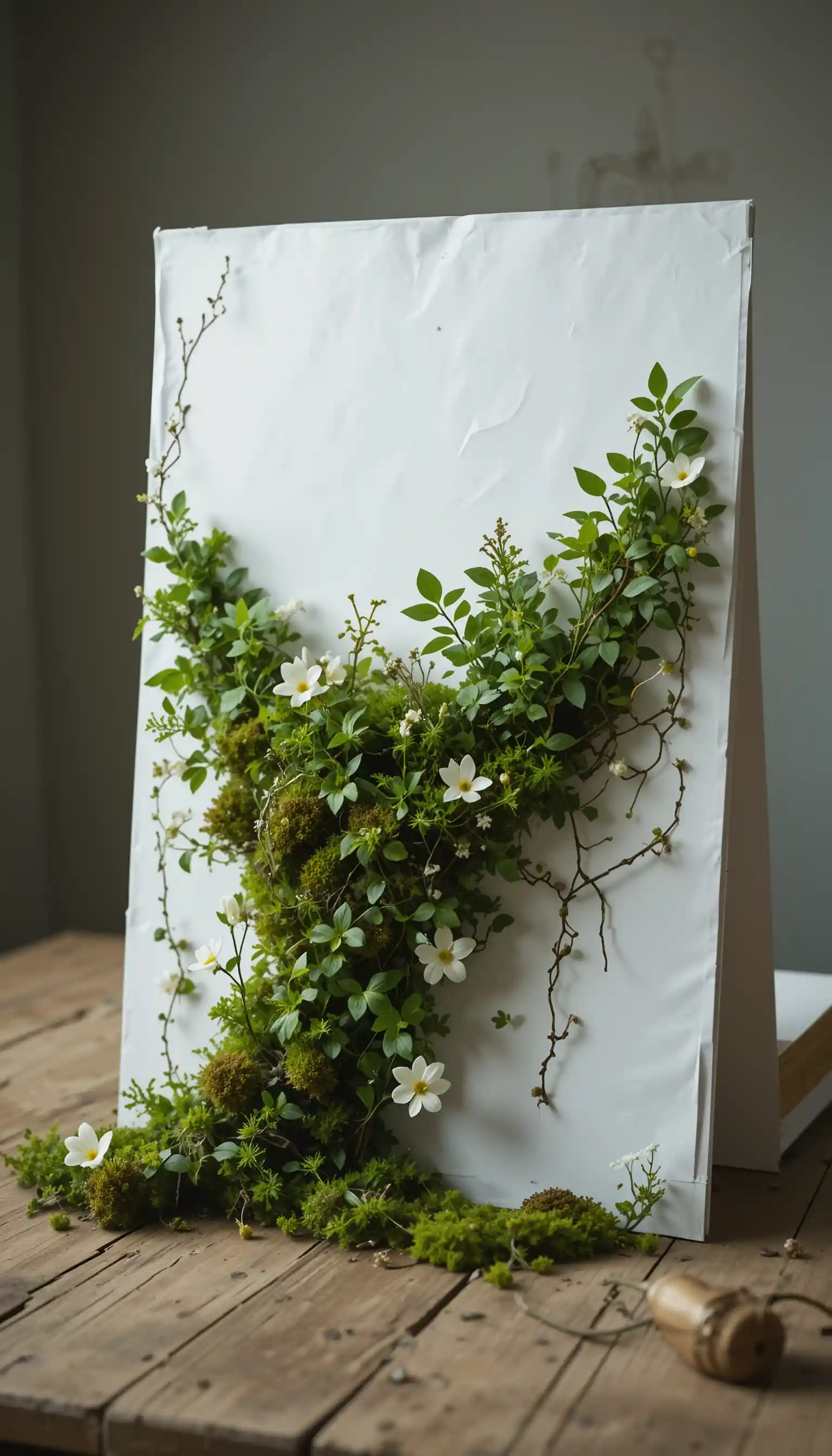 Paper transforming into lush green leaves on wooden table