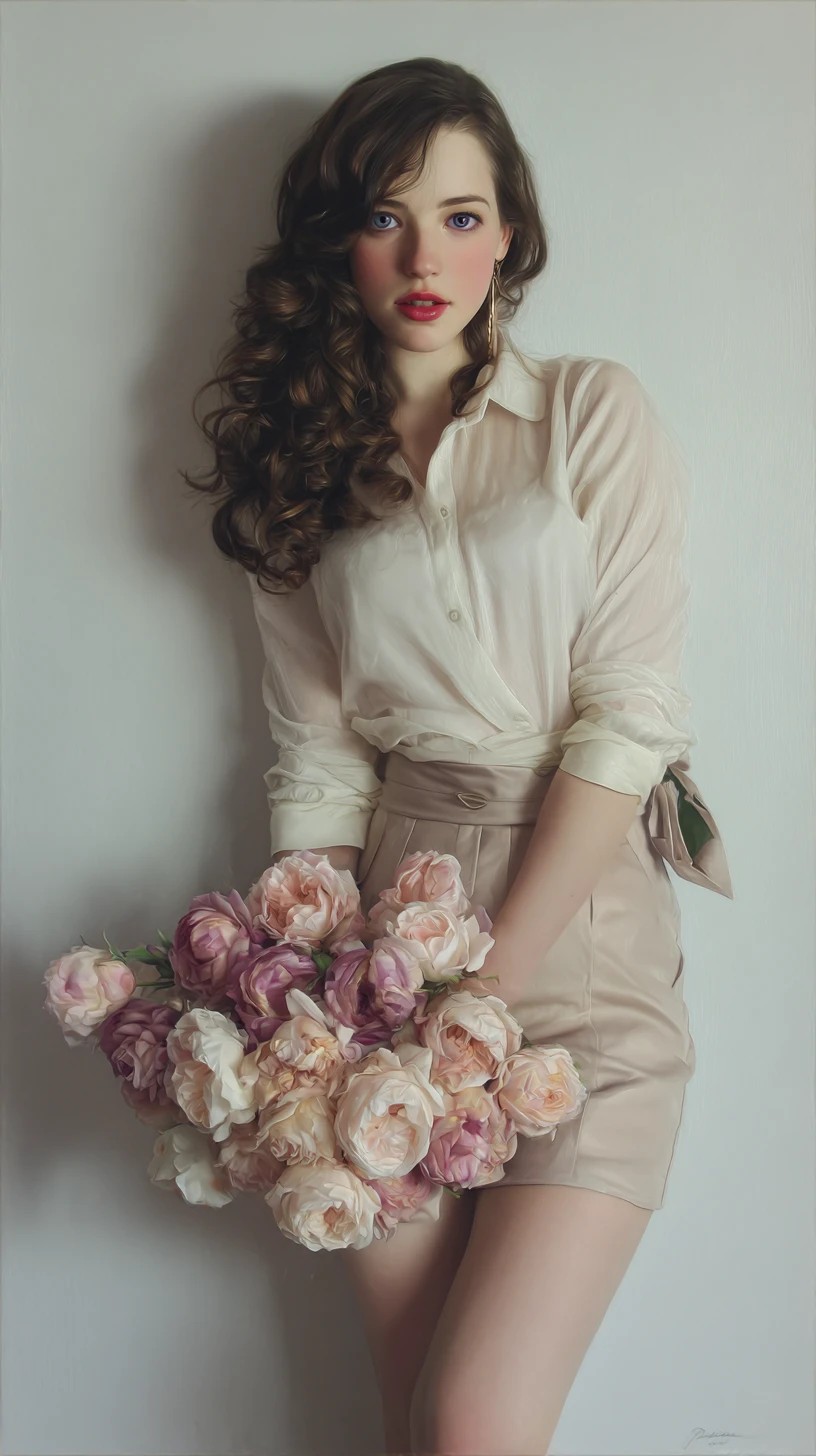 Brunette woman leaning against a wall in low angle view