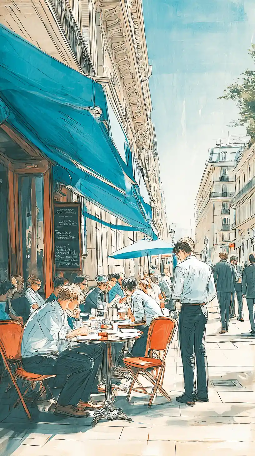 Paris street cafe in dramatic chiaroscuro oil painting style