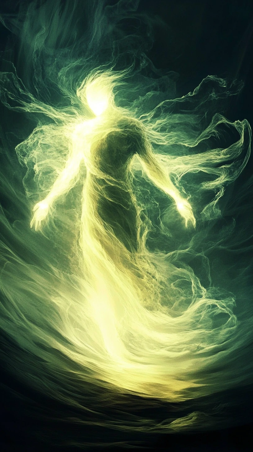 Glowing Spirit Emerging From Darkness In Abstract Void