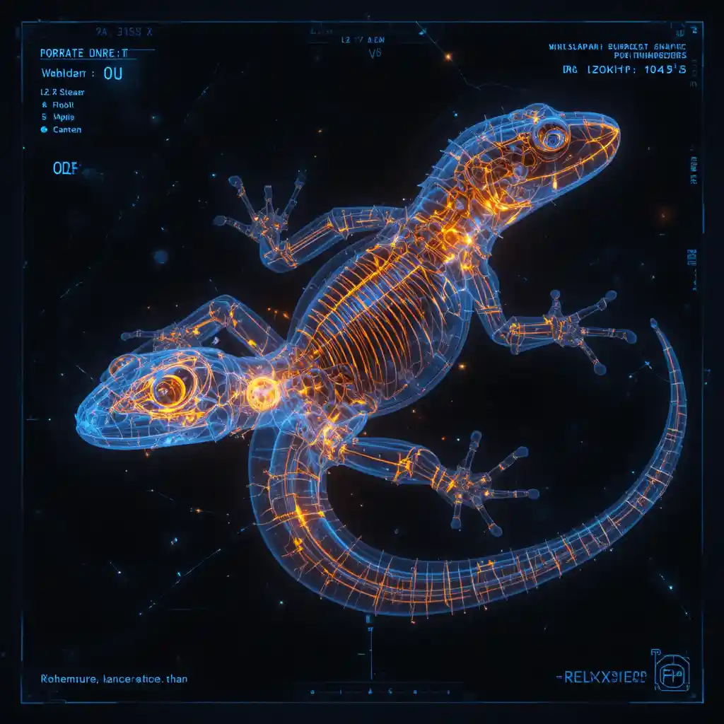 Illustration aux rayons X néon d’un squelette de gecko steampunk