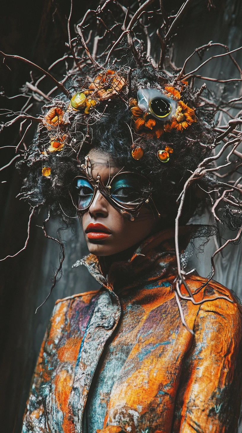 Femme de mode Prada surréaliste en photographie psychédélique sombre