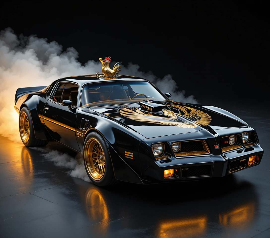 Auto conceptual Trans Am negro futurista con detalles dorados