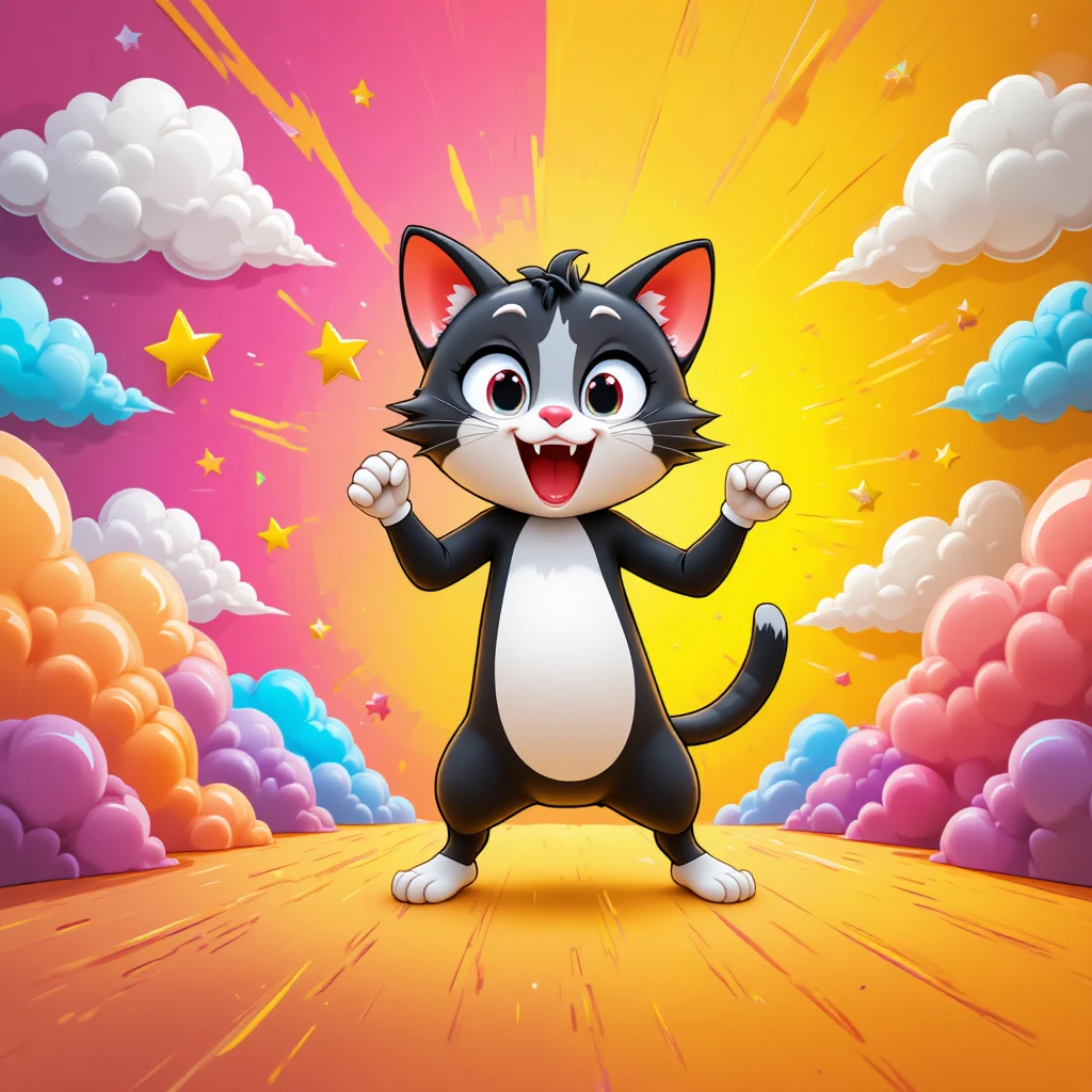 Gato de Dibujos Animados Juguetón en Colorido Banner Móvil de YouTube