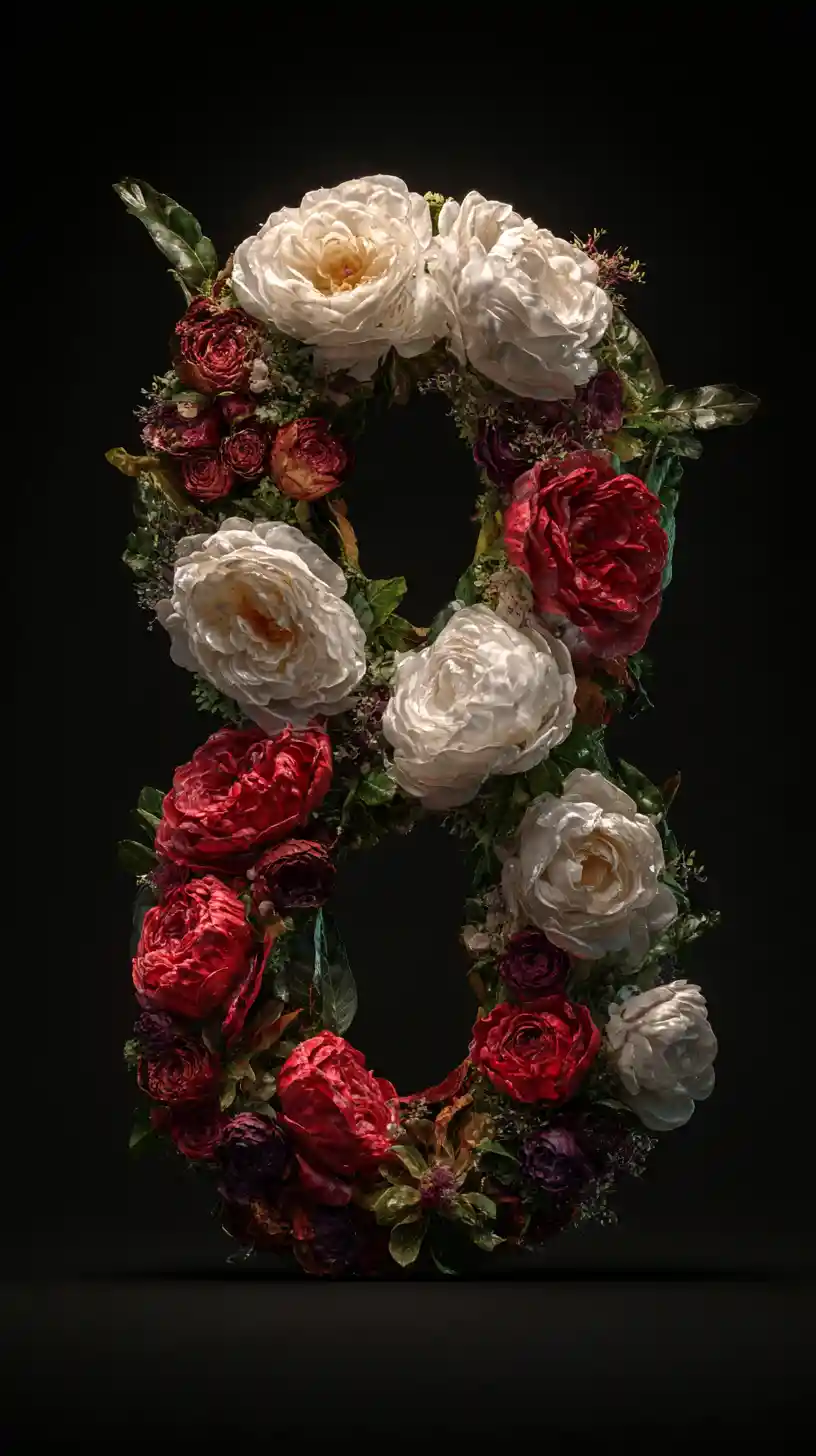 Floral number eight shaped like a rose bouquet