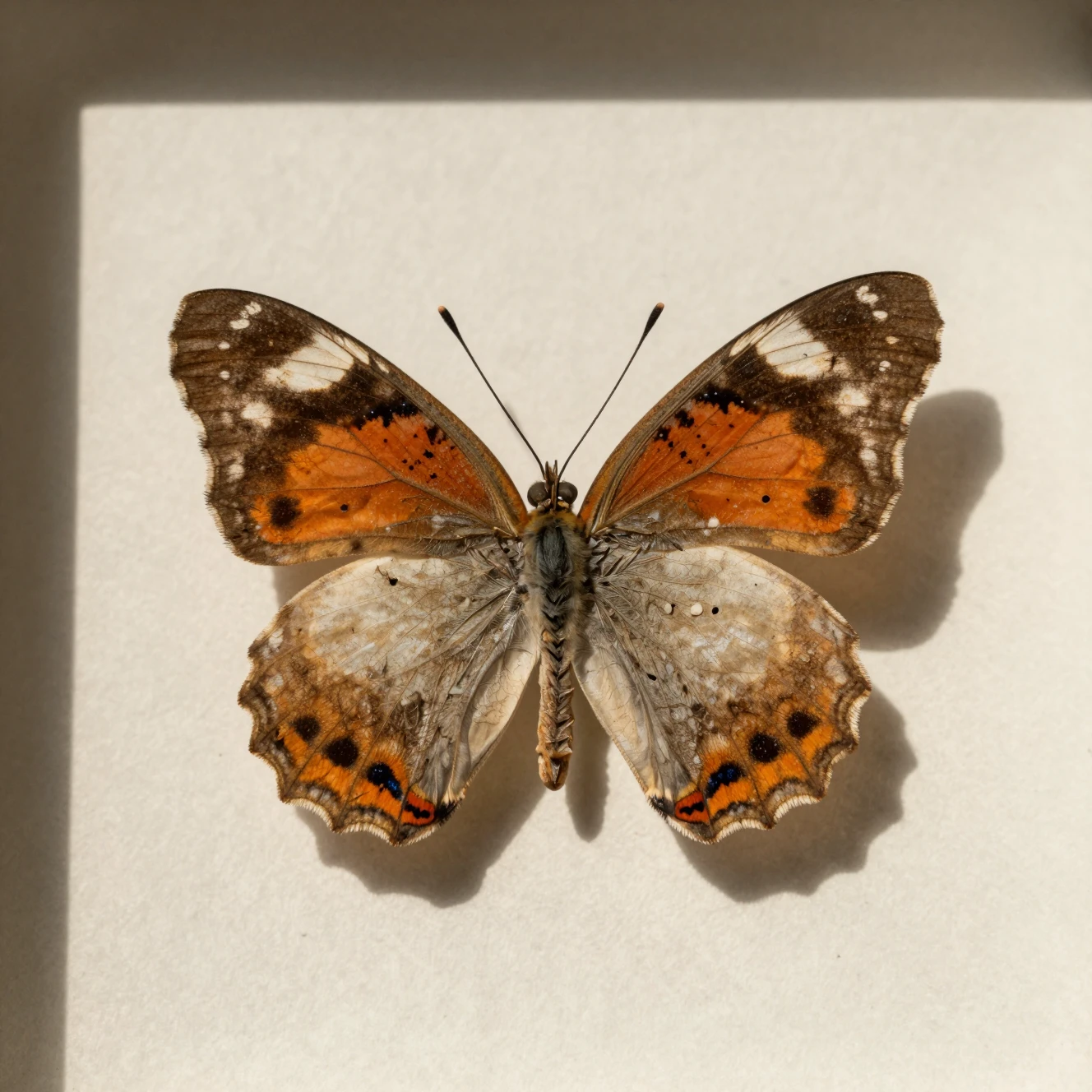 Pinned butterfly specimen in dramatic macro close up
