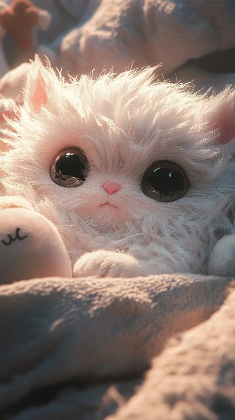 Adorable Fluffy Creature Cuddled Among Soft Plush Toys