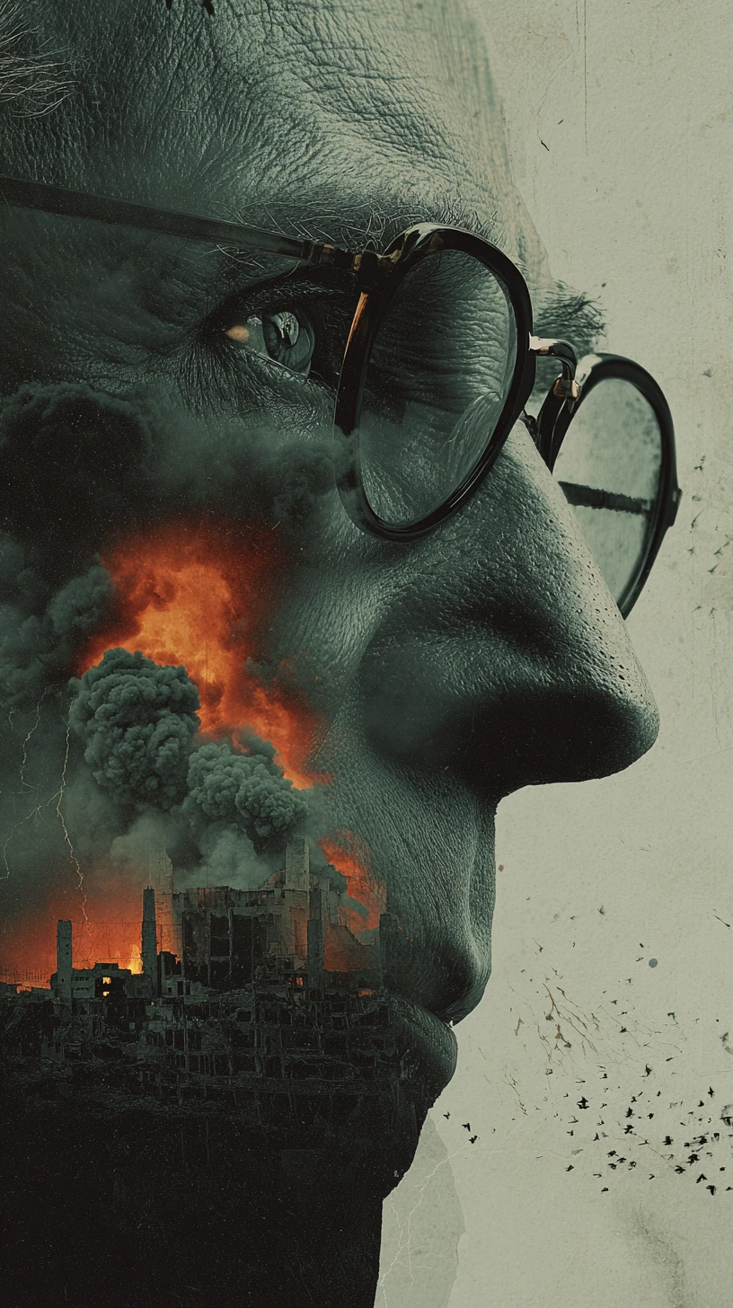Cena de guerra cinematográfica com inquietante confronto militar