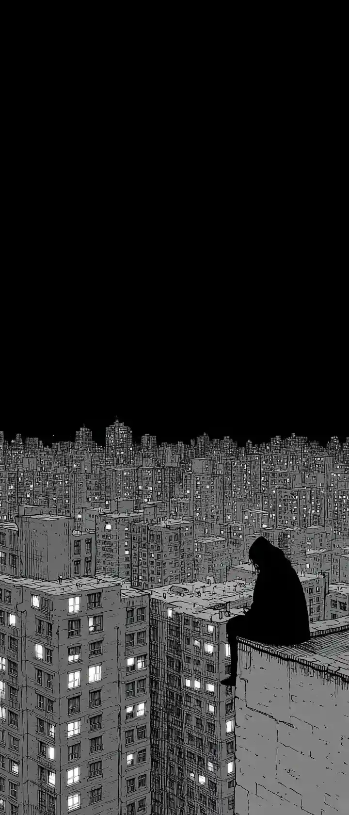 Figure On Rooftop Watching A Distant City Window