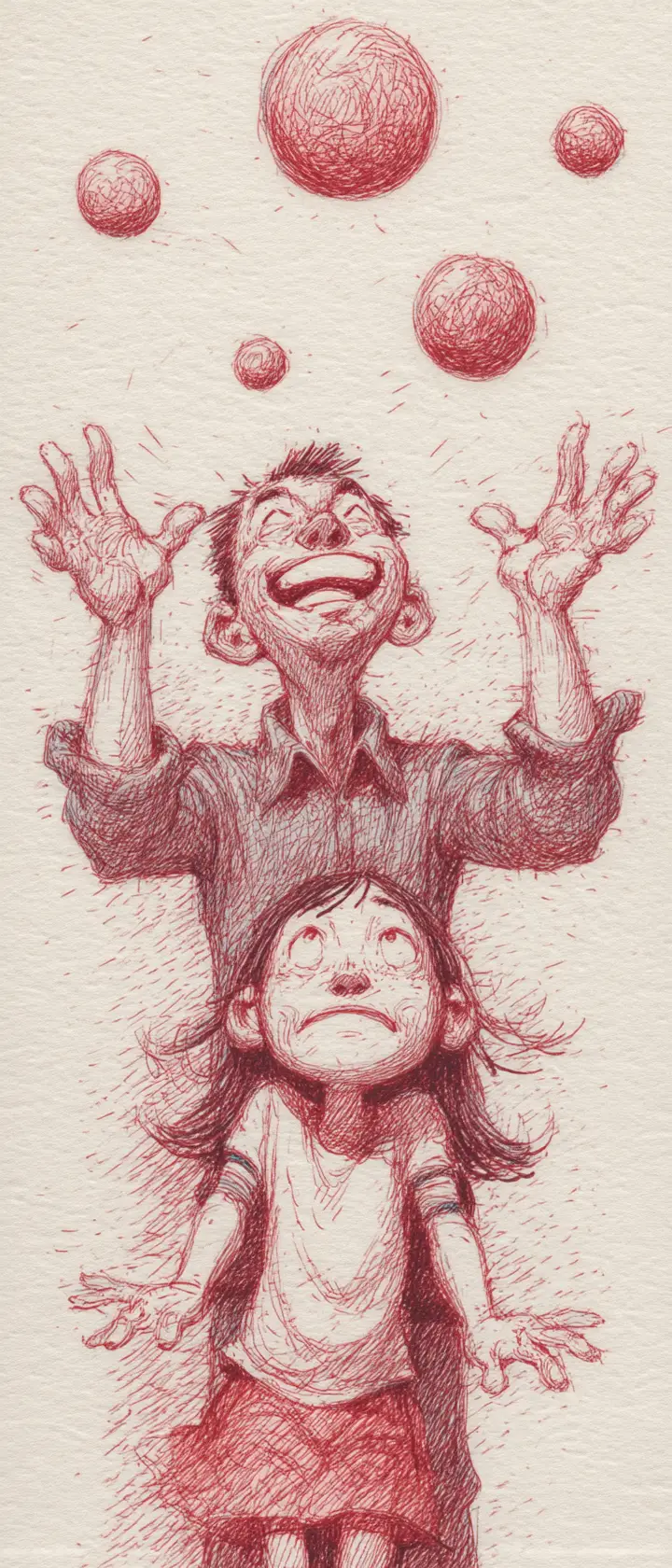 Father reaching for bouncing memories with teenage daughter
