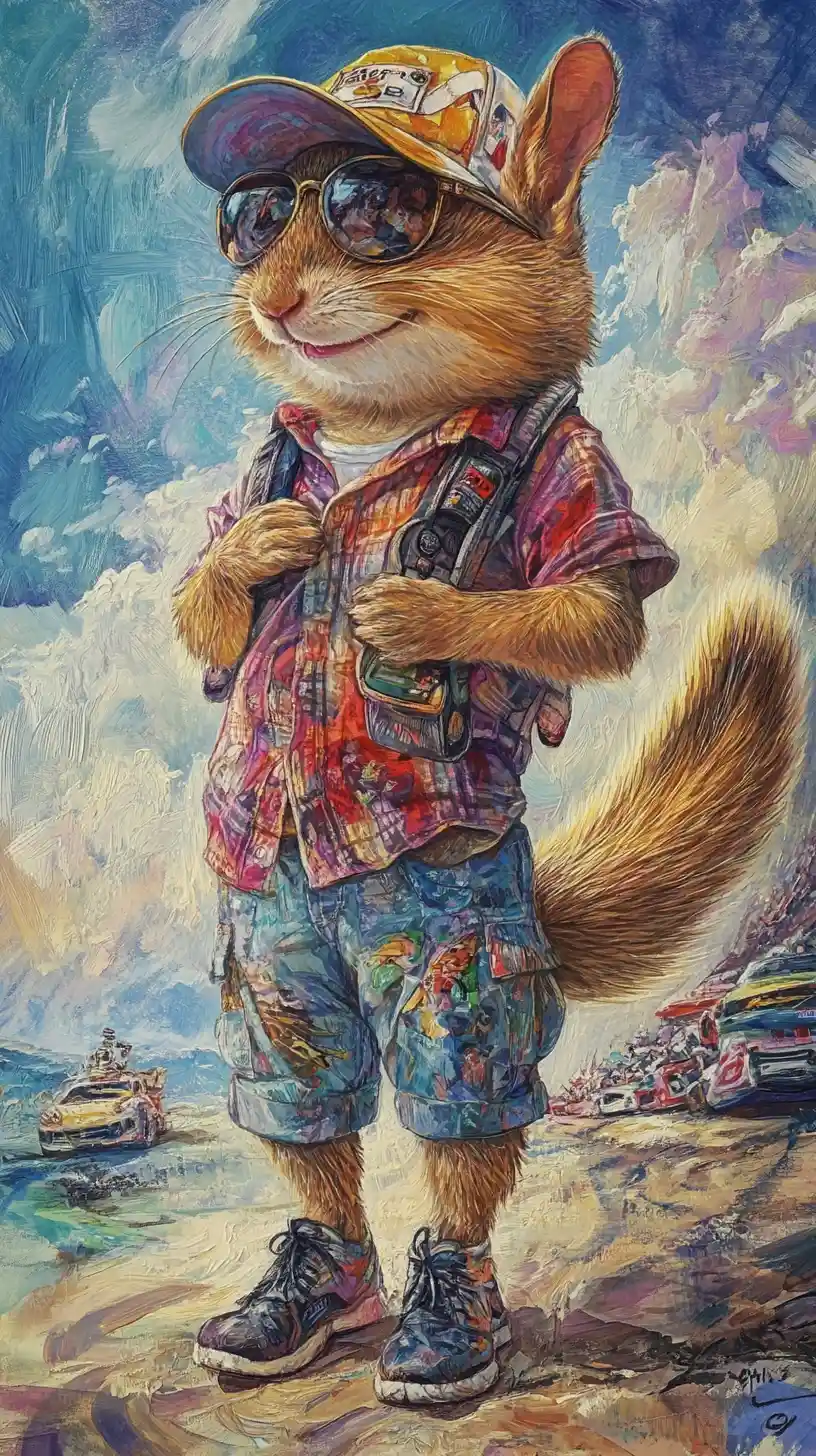 Happy chipmunk athlete at a Monaco car race