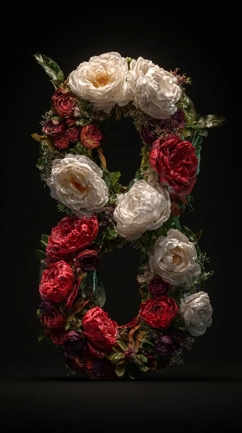 Floral number eight shaped like a rose bouquet