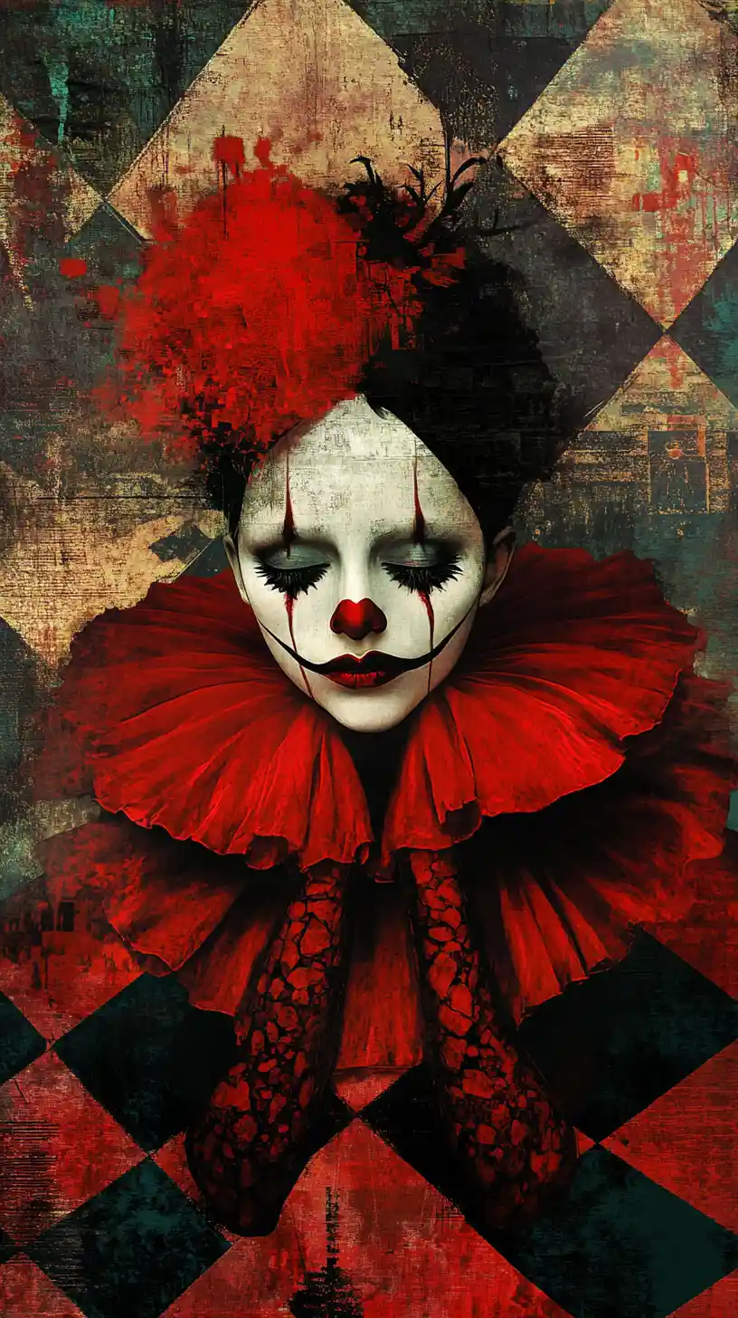 Crying Dark Pierrot Woman In A Surreal Checkerboard World