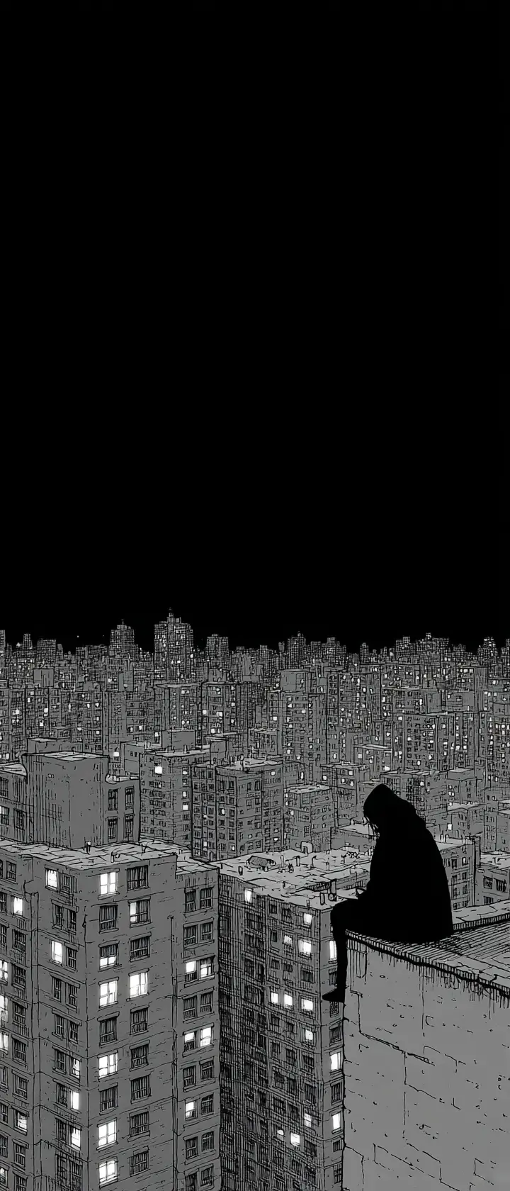 Figure On Rooftop Watching A Distant City Window