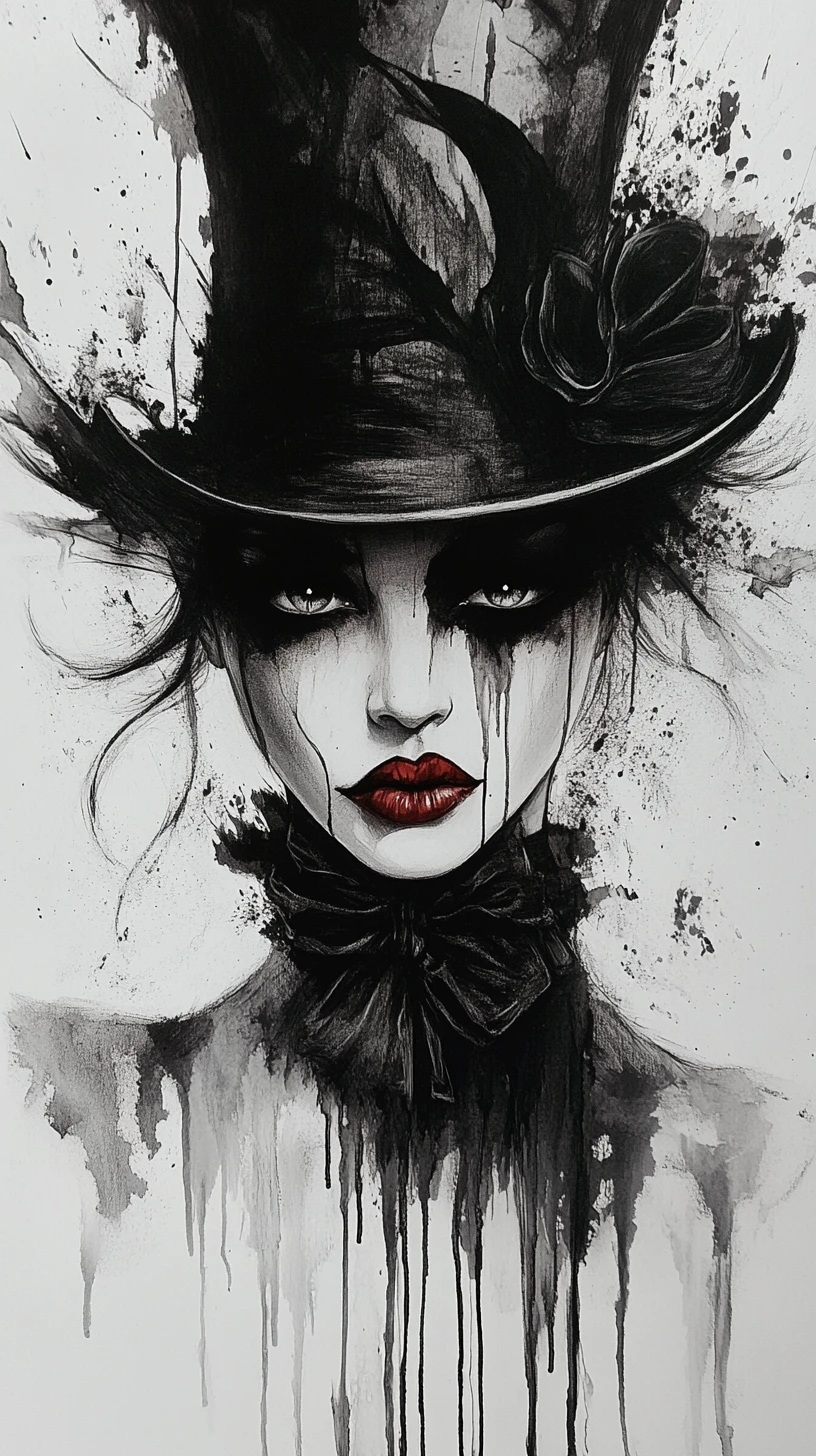 Surreale gotische Mad-Hatter-Frau mit hypnotischen Augen