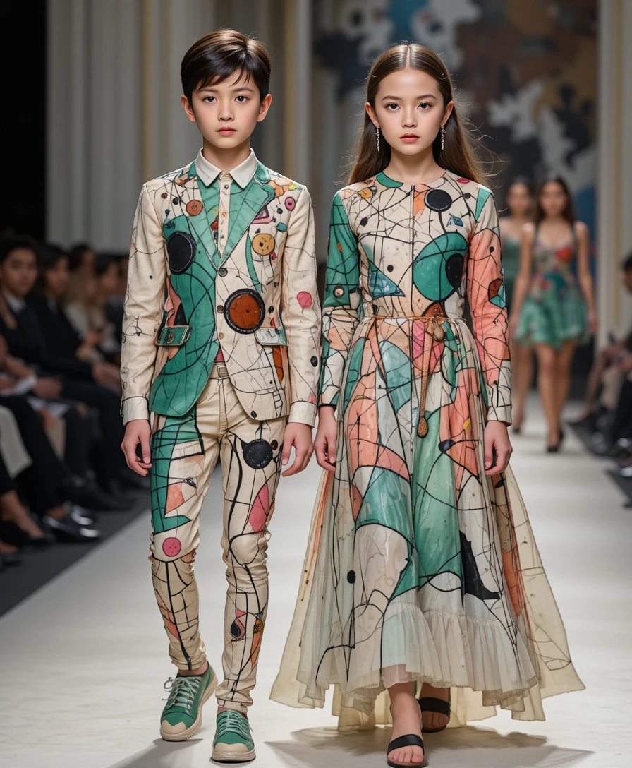Mannequins ados en couture surréaliste sur le podium de mode