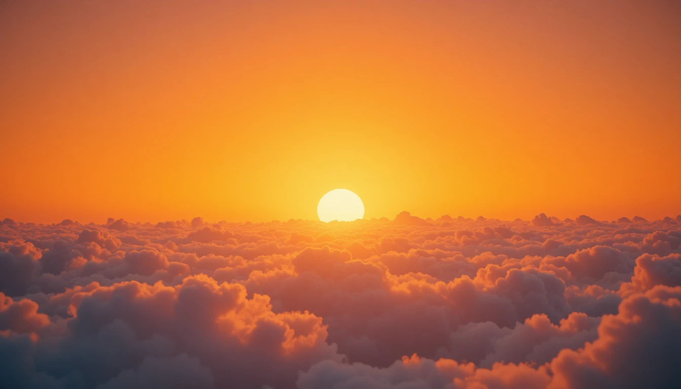 Sanfter orangefarbener Morgenhimmel mit strahlend weißen Horizontwolken