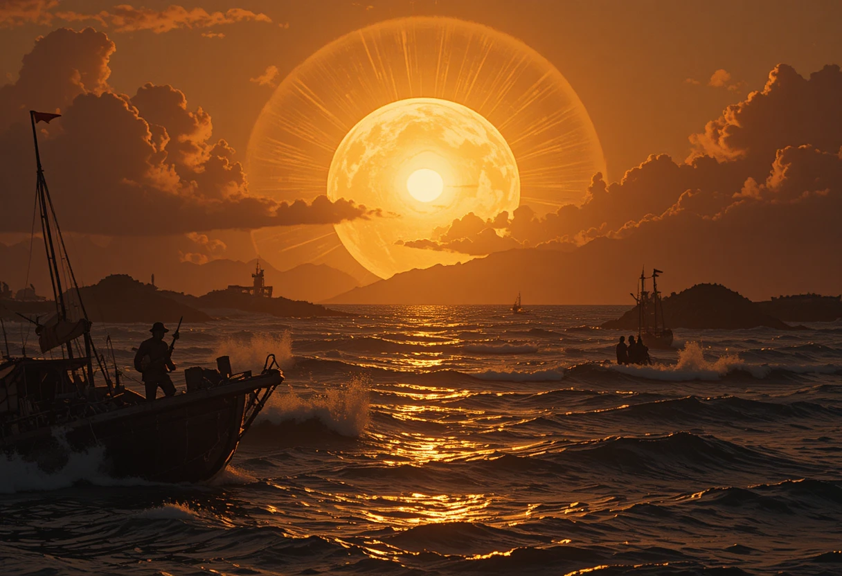Golden sunlight over ocean waves in a serene scene