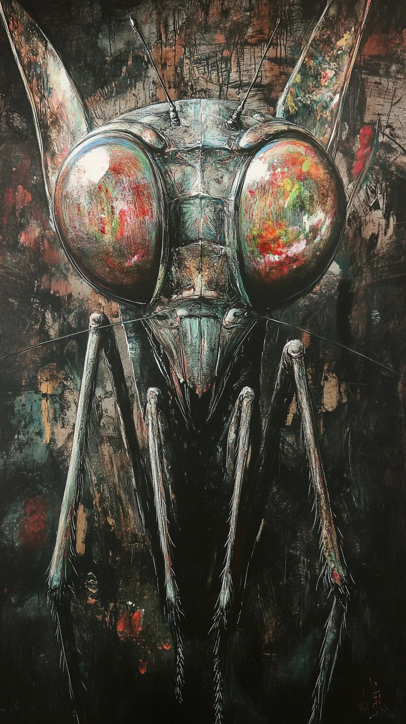 Surreal close up insect with large reflective eyes