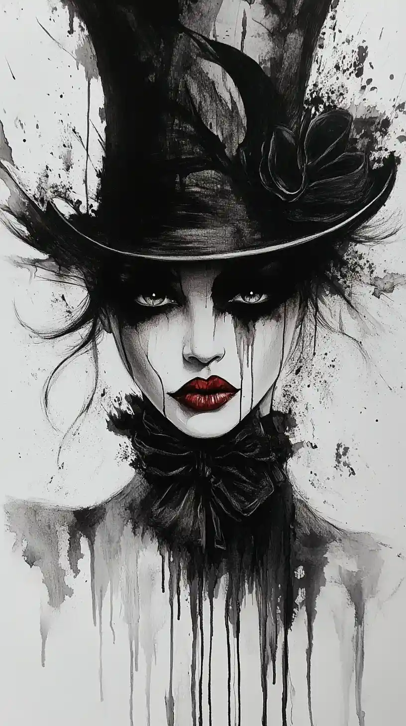 Surreale gotische Mad-Hatter-Frau mit hypnotischen Augen