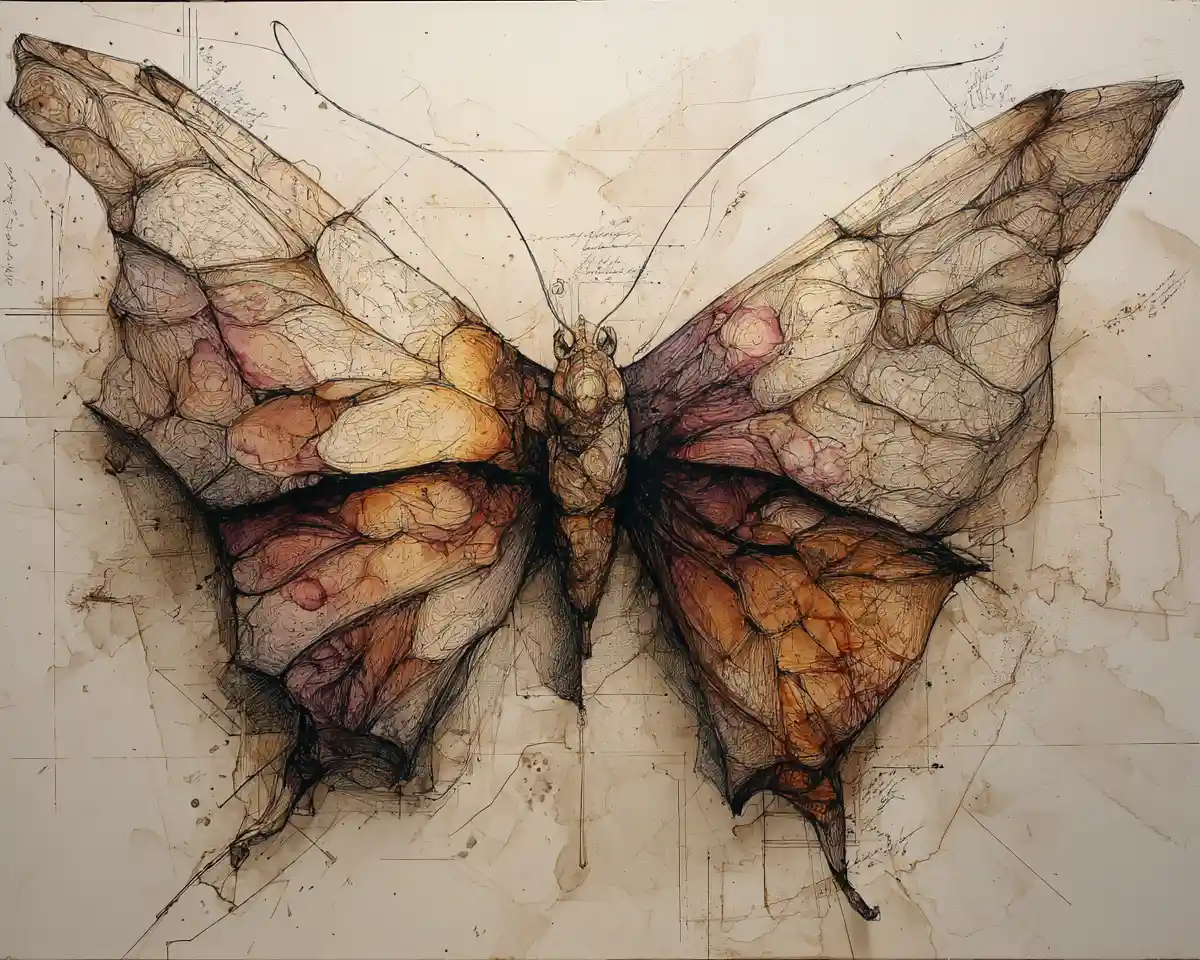 Vibrant abstract butterfly emerging in mixed media painting
