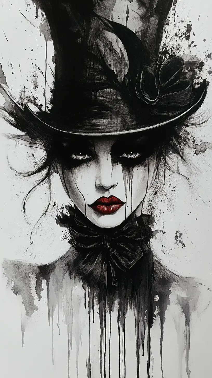 Surreal gothic mad hatter woman with hypnotic eyes