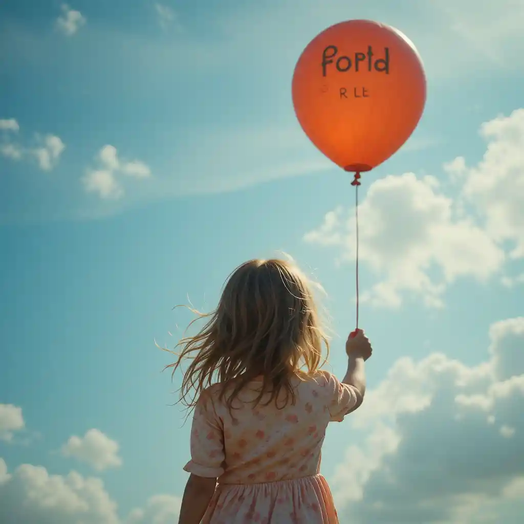 Jeune fille tenant un ballon sous un ciel d’été bleu