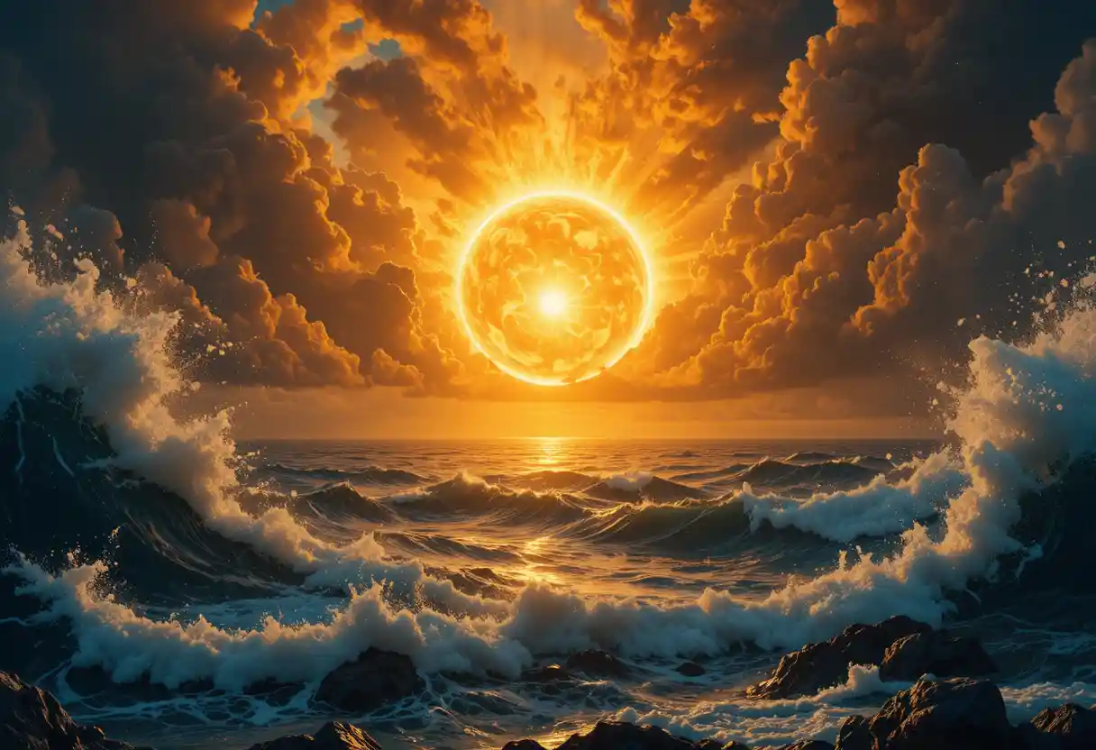 Abstract musical soundscape with soft waves of golden light