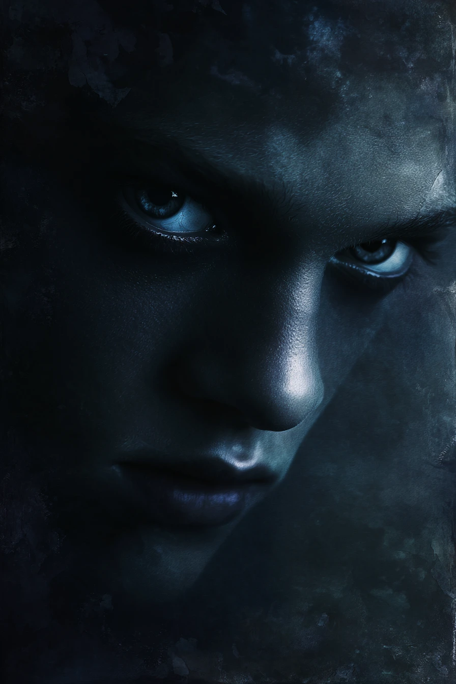 Portrait de dark fantasy aux yeux de fleurs métalliques lumineuses