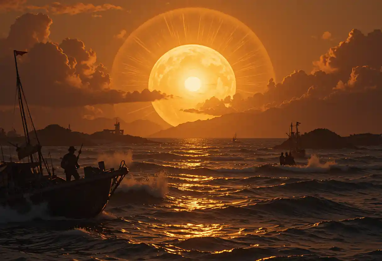 Golden sunlight over ocean waves in a serene scene