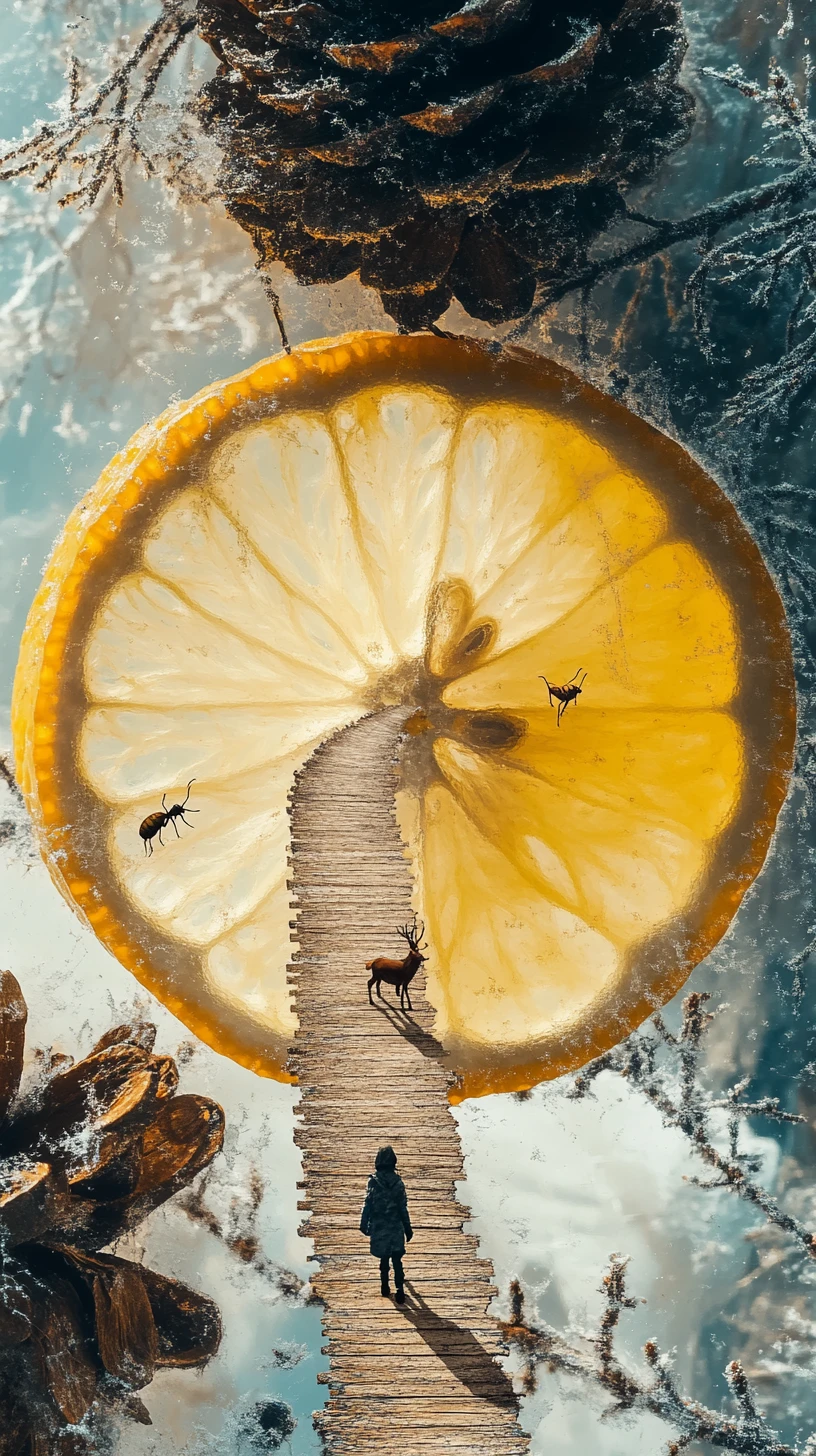 Double exposure citrus slice with spices on wooden table