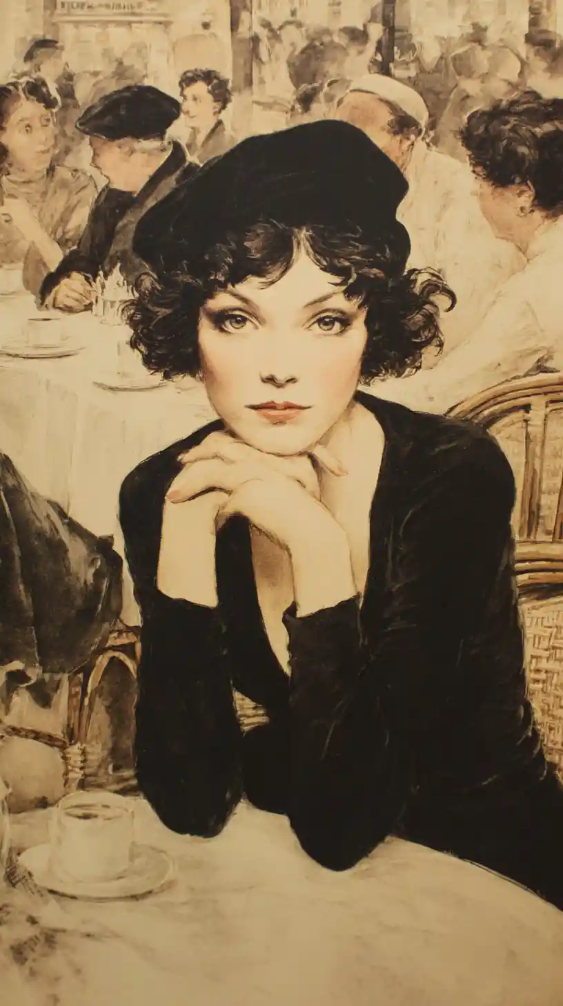 Elegant 1920s woman in a Parisian cafe portrait