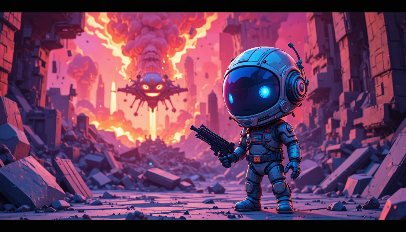 Niño guerrero espacial con tierno oso robótico como compañero