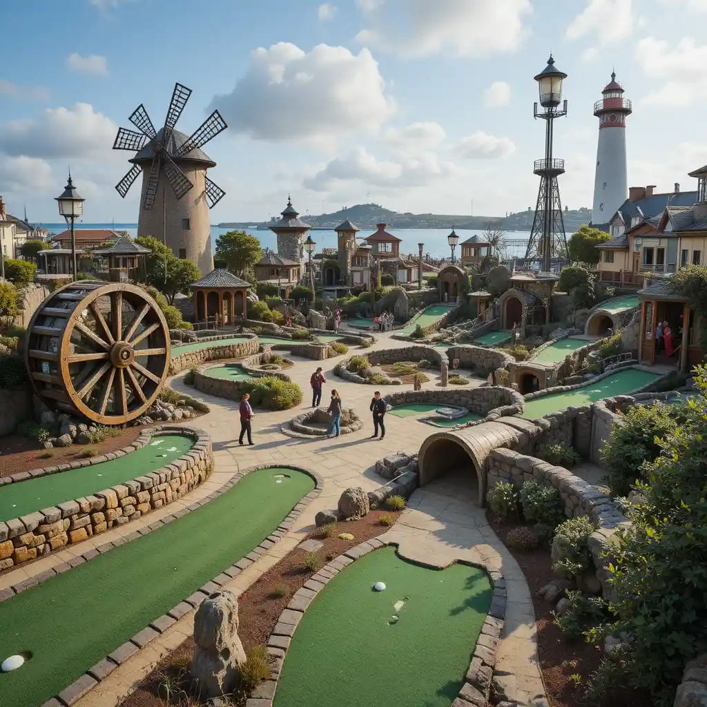 Spieler auf einem Outdoor-Crazy-Golf-Meisterschaftsplatz im Wettkampf
