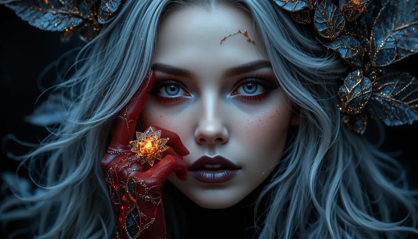 Gothic portrait of a beautiful female vampire in victorian dress