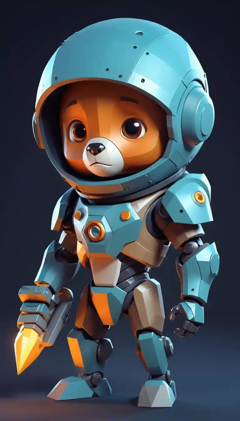 Weltraumkrieger-Junge mit süßem Roboterbär im Chaos