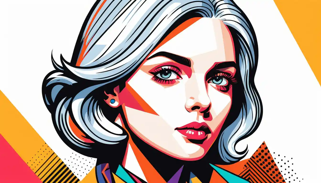 Retrato vectorial geométrico y colorido de una mujer sobre fondo blanco